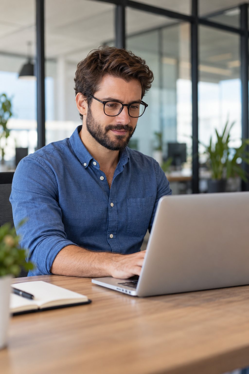 Profissional trabalhando em um notebook no escritório